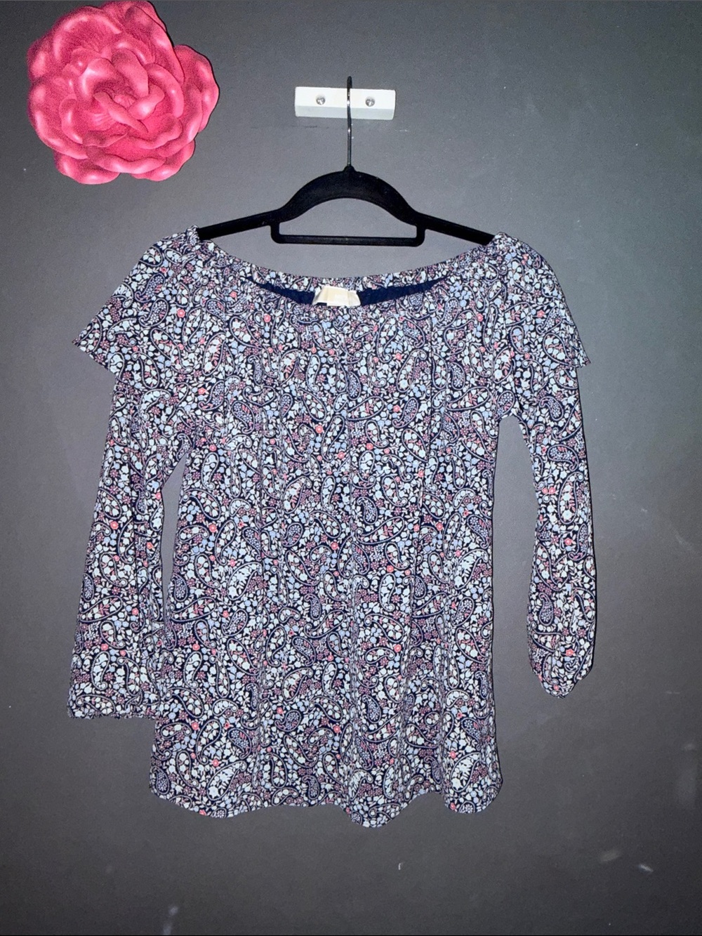 Michael Kors Paisley Off-Shoulder Blouse in Pink and Blue